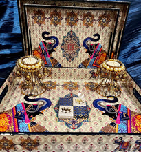 Load image into Gallery viewer, Lacquer Tray Double Hathi Hamper With Pearl Candle Holder And Chocolates

