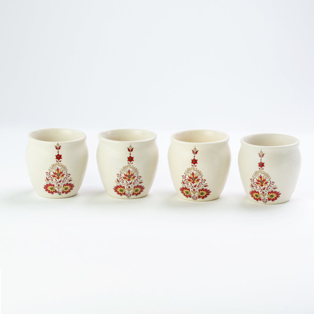 4 Ceramic Kulhads Mughal Floral Gift Set