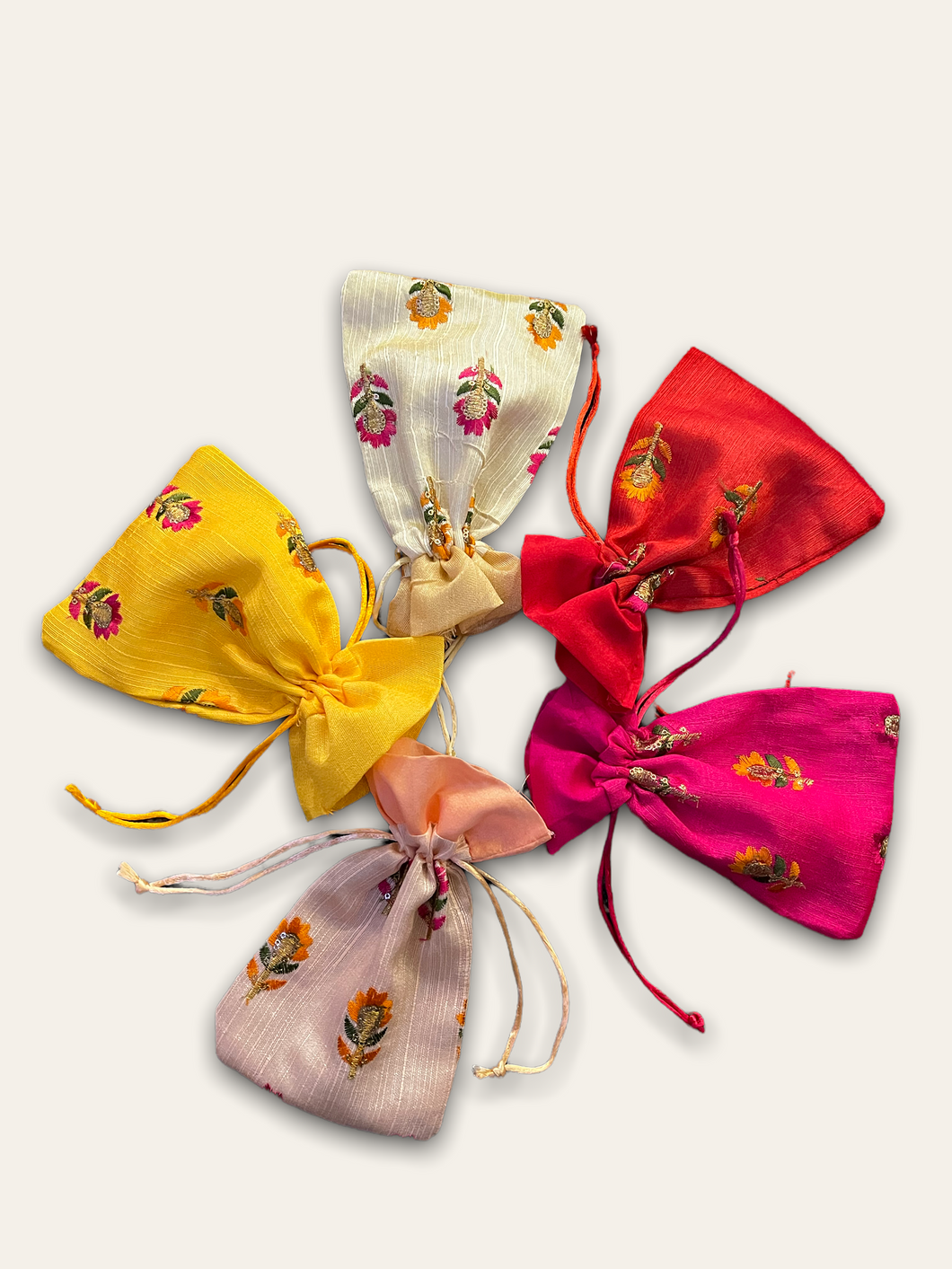 Cloth Pouch with colorful embroidered flowers
