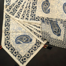 Load image into Gallery viewer, Blue &amp; Ivory Paisley Table Runner, Mats &amp; Napkins
