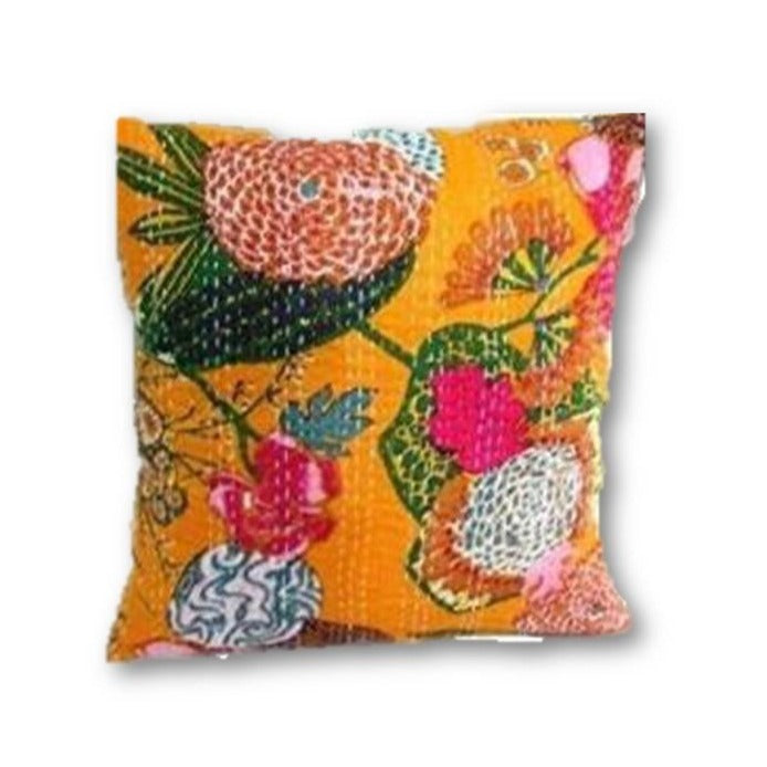 Kantha Pillow Cover Yellow